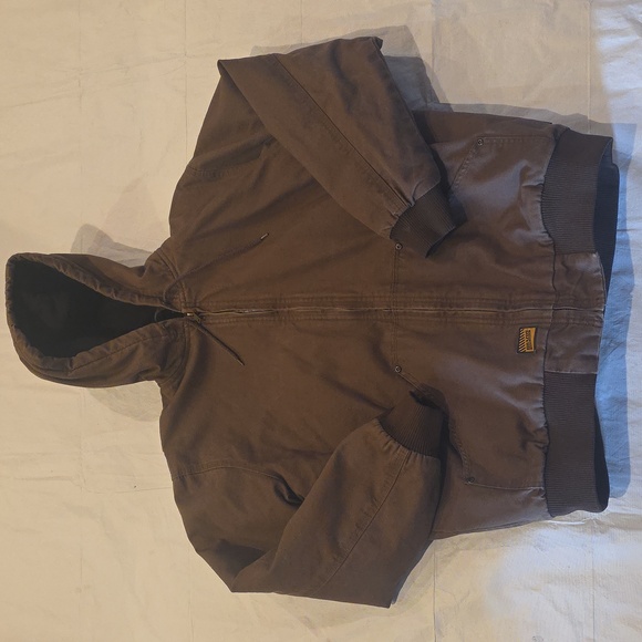 Brazos Work Force Men's Canvas Full-Zip Quilted Hooded Work Jacket Brown M - Picture 3 of 12
